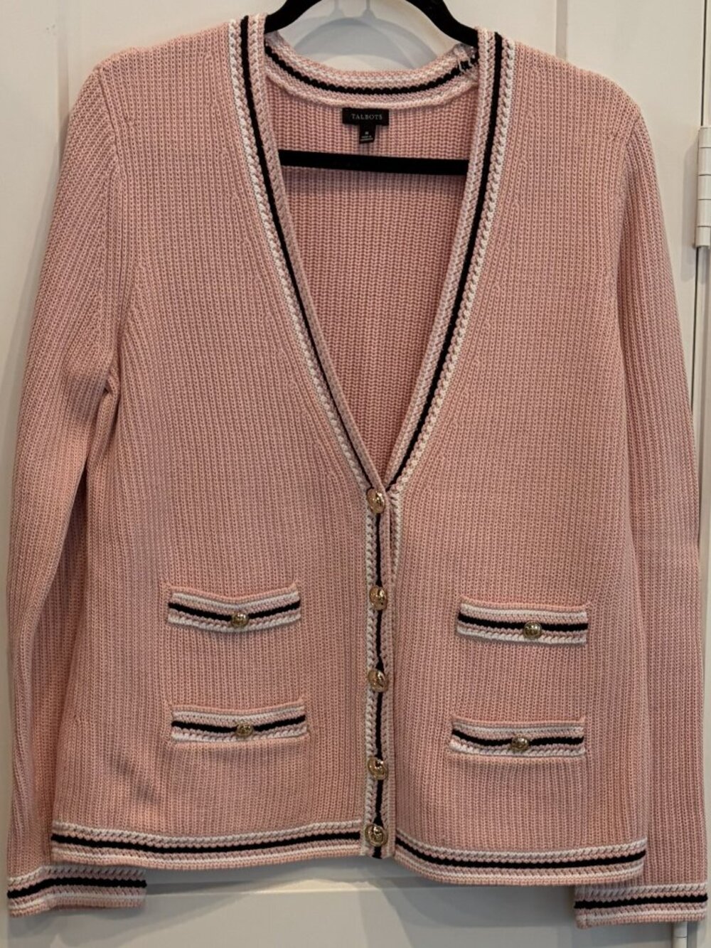 Talbots Pink Cotton Cardigan Sweater with Gold Buttons Size M - Picture 4 of 8